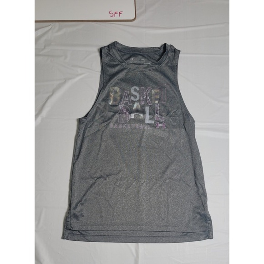 Girls Under Armour basketball sleeveless shirt. Size Small. Gray/white/purple